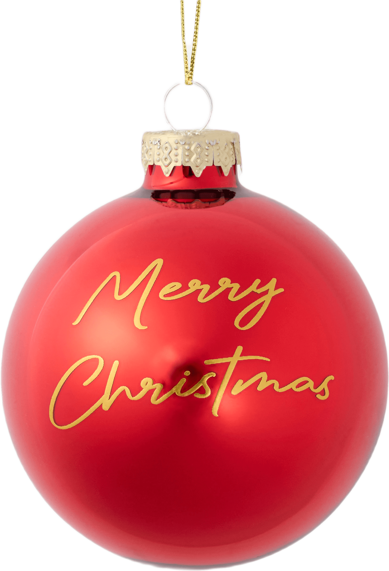 Julgranskula i glas MERRY CHRISTMAS, från Åhléns Home, i färgen Red.