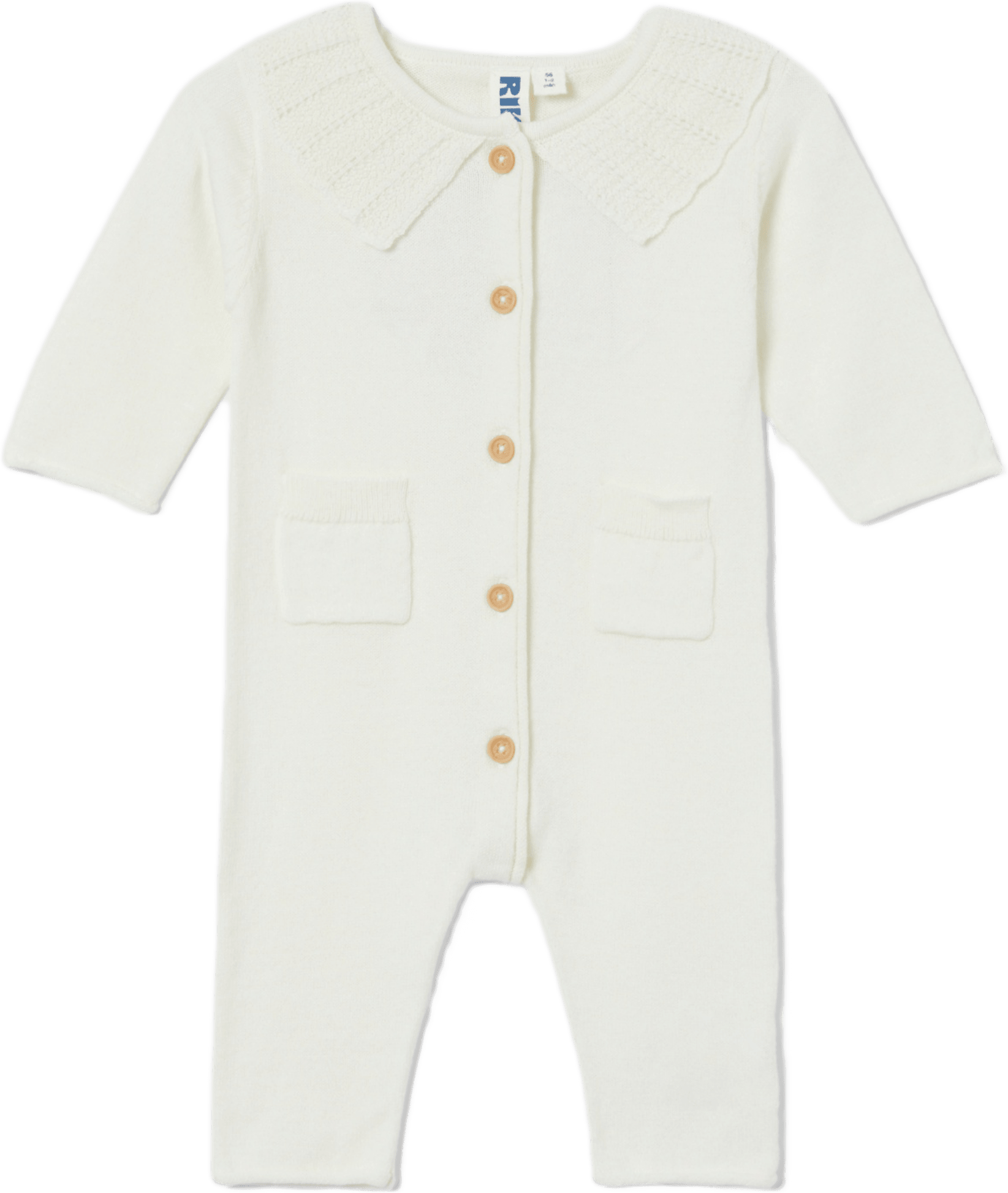 Finstickad onesie JUNO, från RIKIKI, i färgen White.