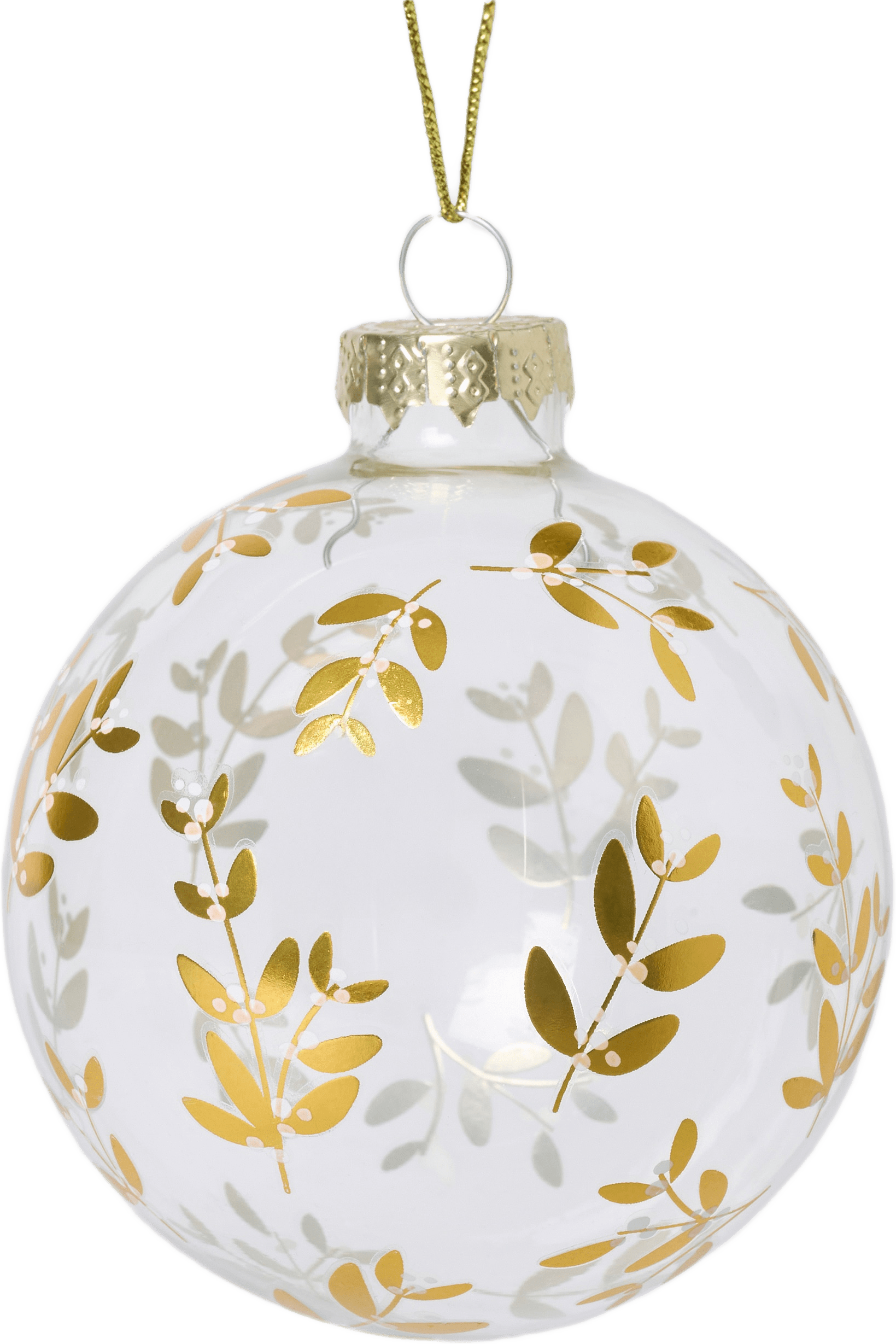 Julgranskula i glas MISTEL 8 cm, från Åhléns Home, i färgen Clear/Gold.