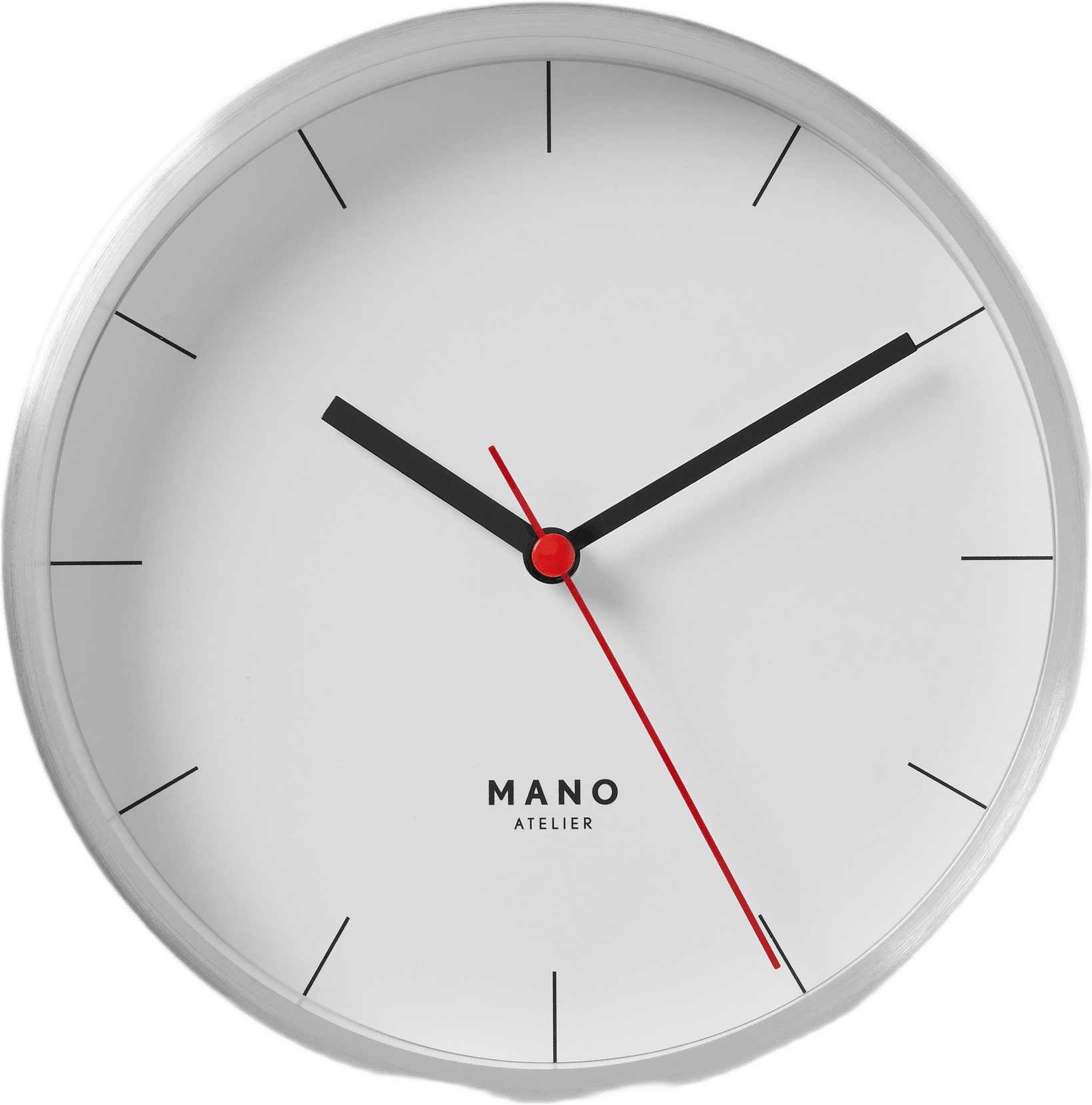 Väggklocka i aluminium 15 cm, från MANO ATELIER, i färgen Chrome.