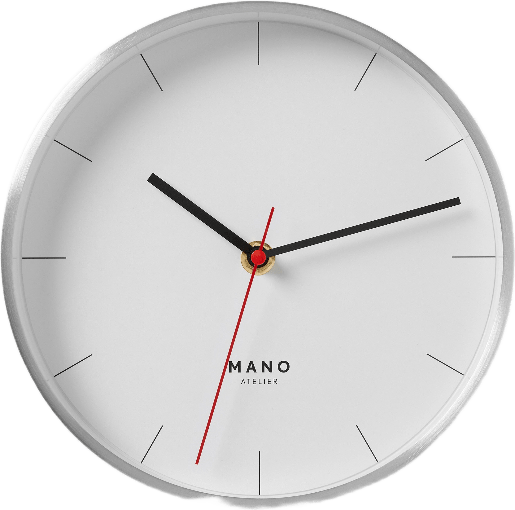 Väggklocka i aluminium 20 cm, från MANO ATELIER, i färgen Chrome.