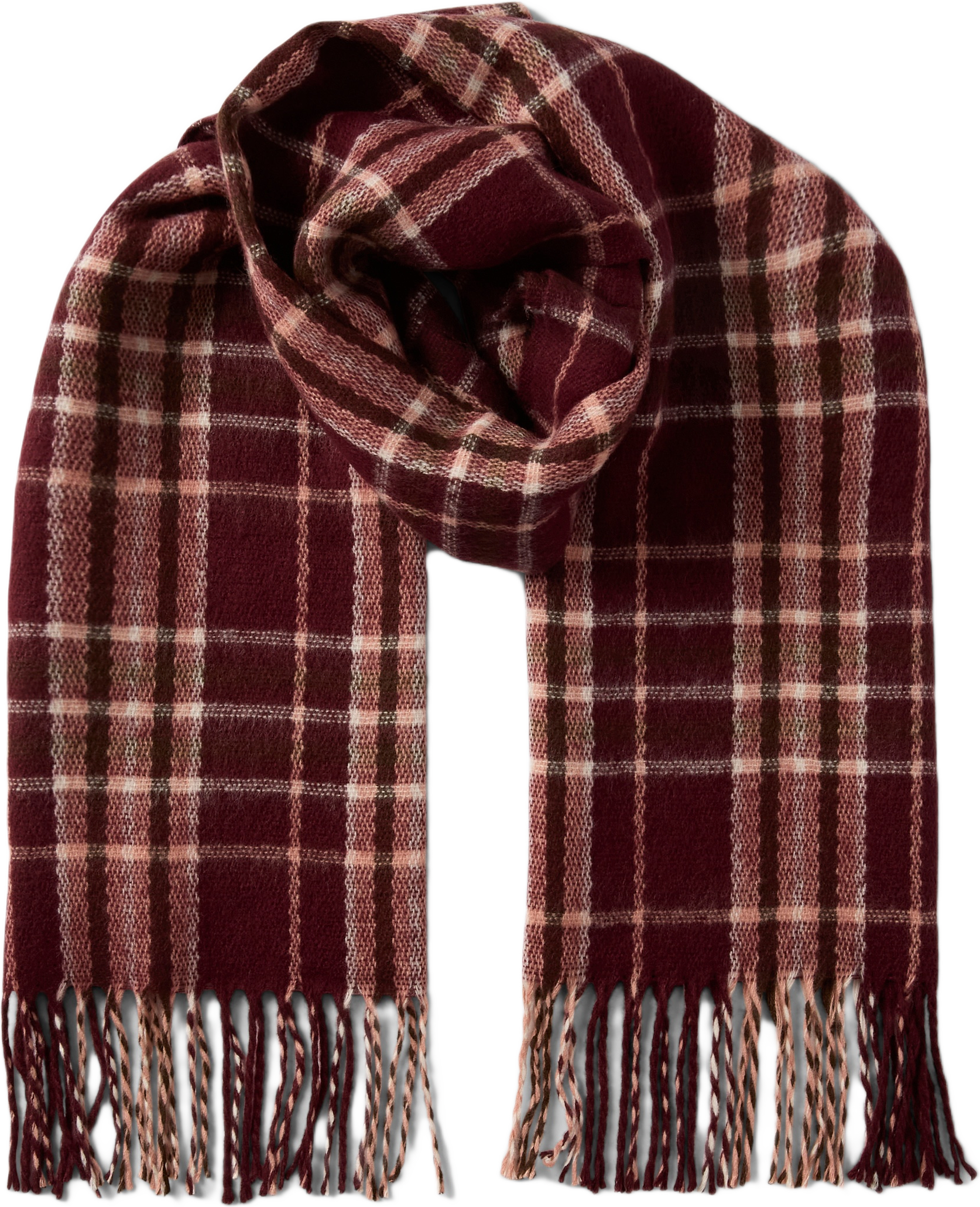 Halsduk med fransar ELLEN, från Å WOMAN, i färgen Wine Red.