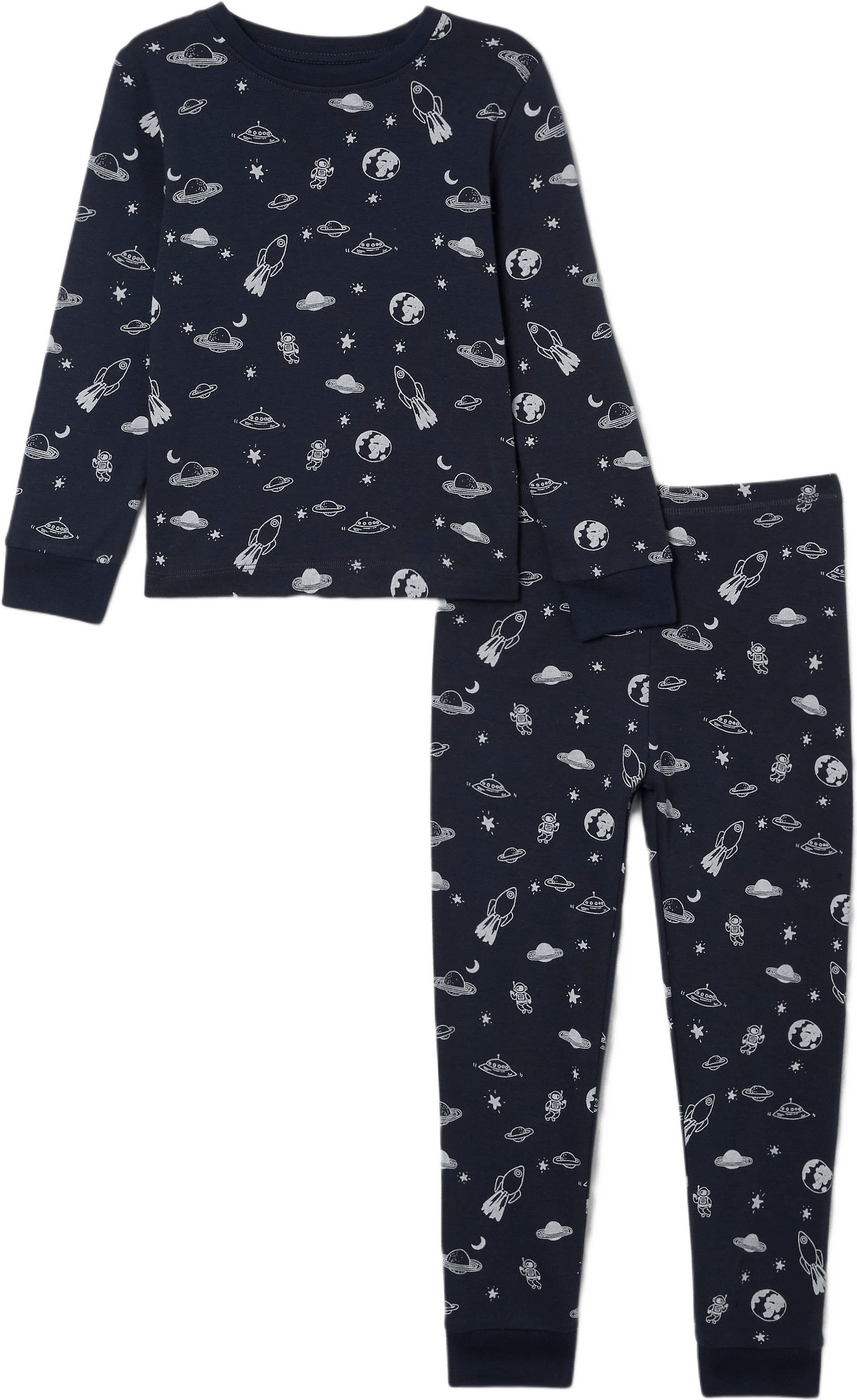 Pyjamas med tryck POW, från Å KIDS, i färgen Space Blue.