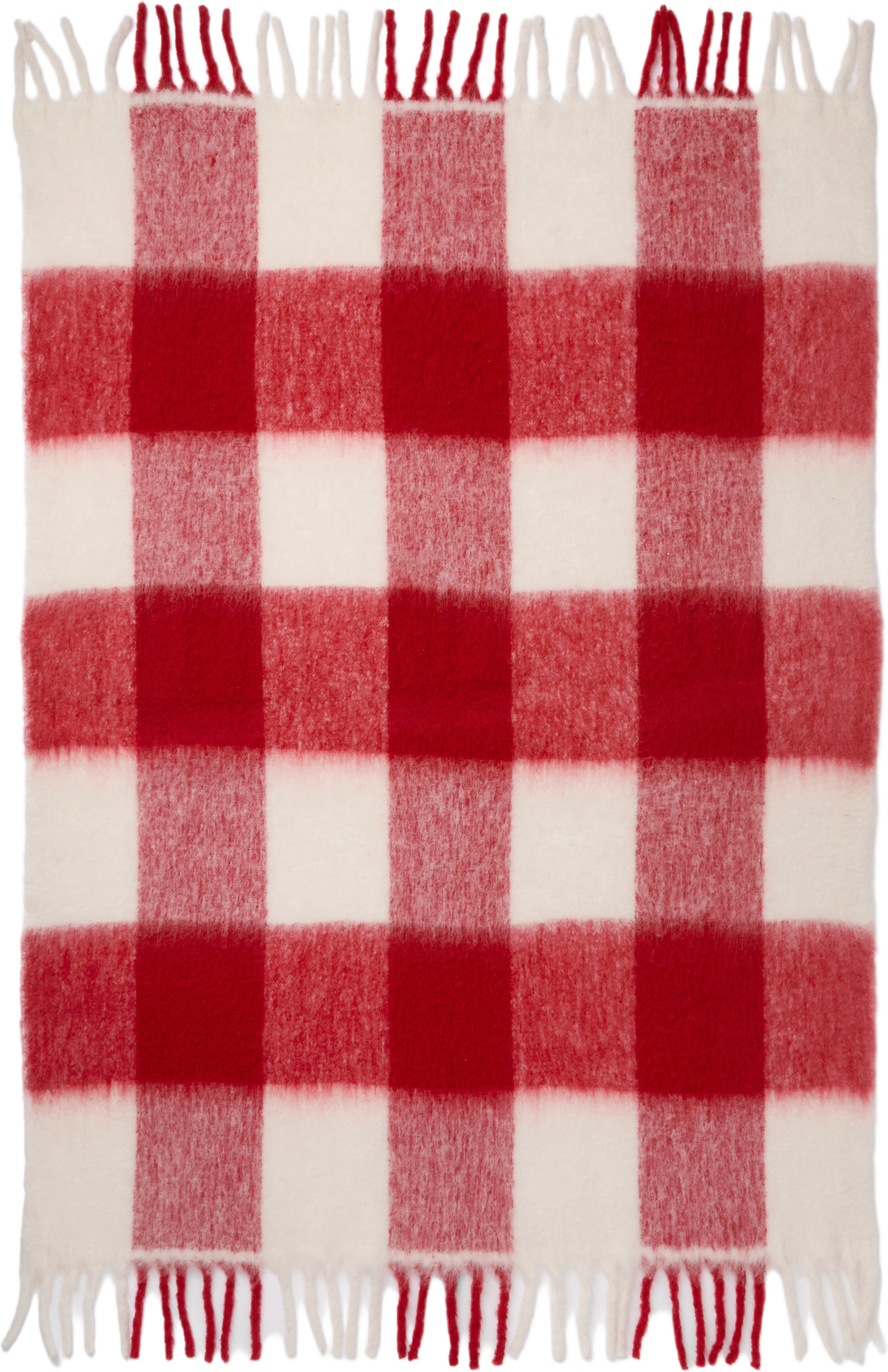 Rutig pläd i ullmix WOLFIE 130x170 cm, från Åhléns Home, i färgen Off White/Red.