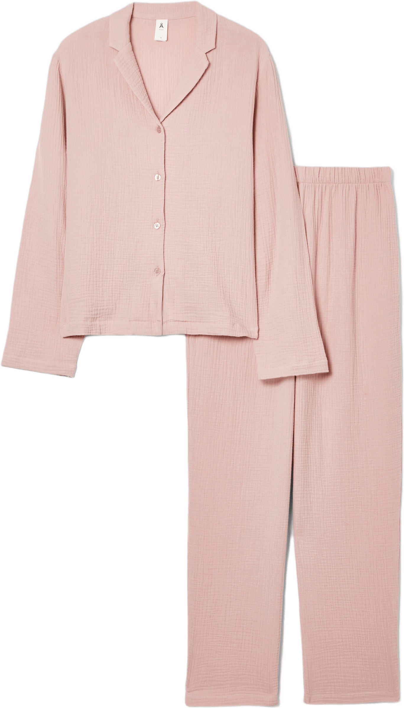 Pyjamas i bomullsmuslin MILLE, från Å WOMAN, i färgen Dusty Pink.