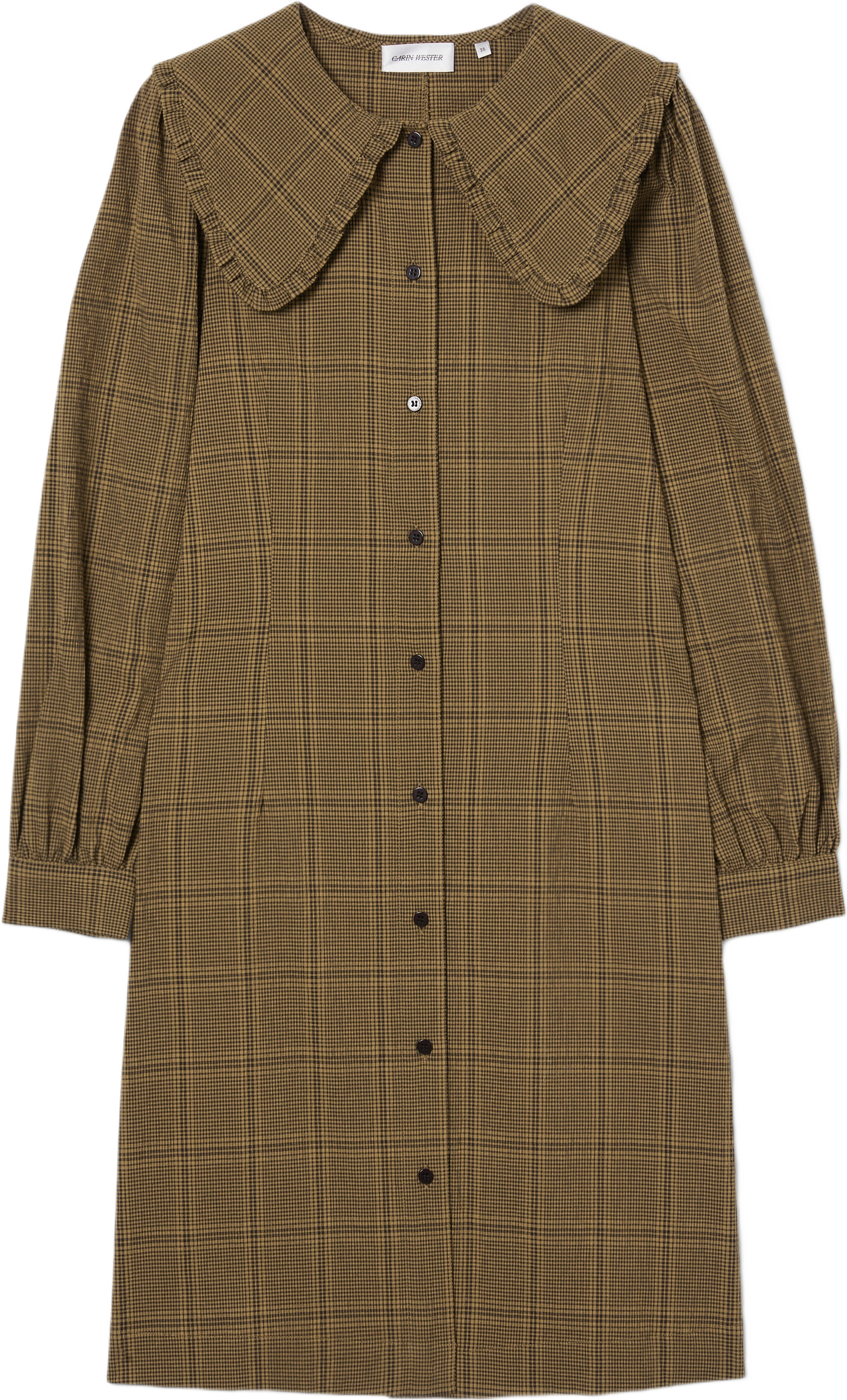 Skjortklänning med volangkrage LYKKE, från Carin Wester, i färgen Brown Check.