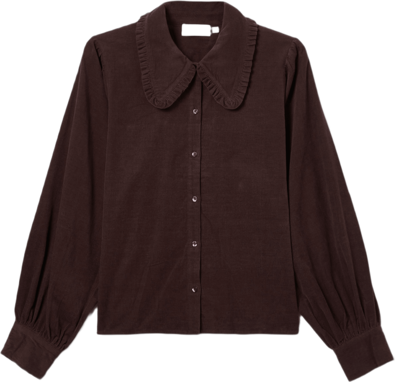 Manchesterblus med volangkrage FENNA, från Carin Wester, i färgen Dark Brown.