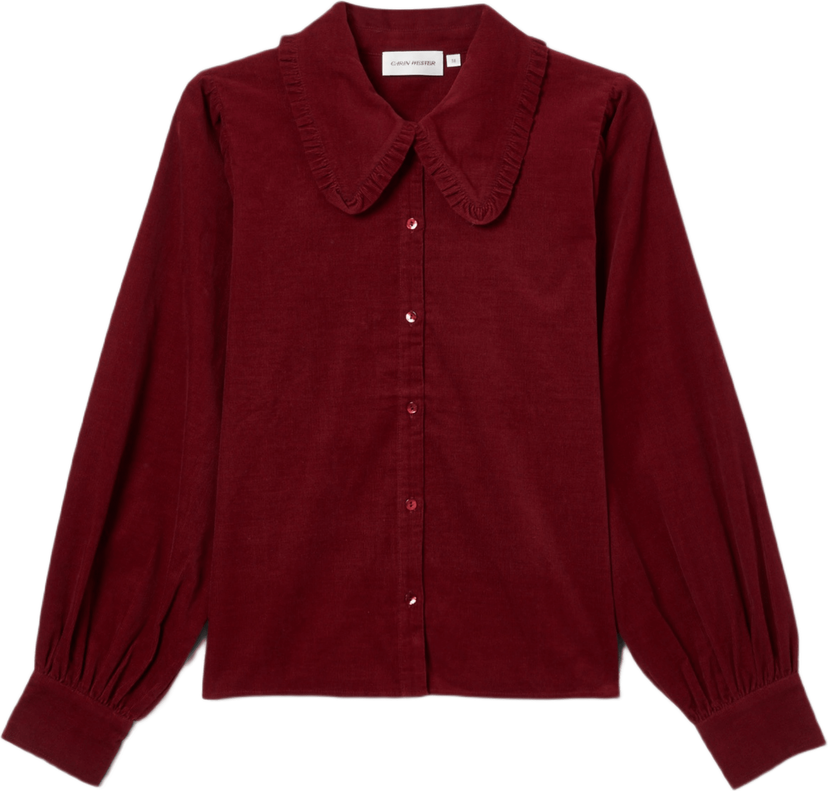 Manchesterblus med volangkrage FENNA, från Carin Wester, i färgen Dark Red.