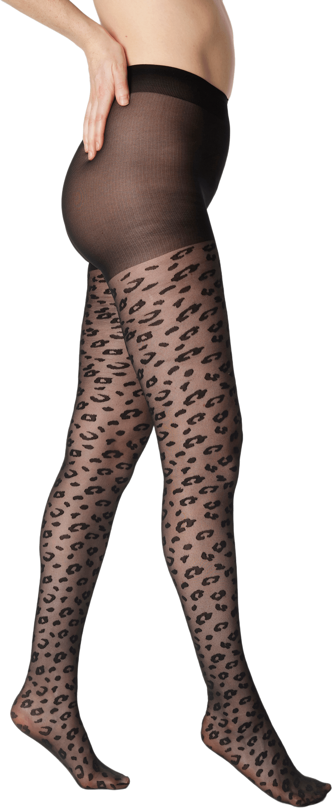 Leopardmönstrade strumpbyxor, 1-pack, svart, från Å WOMAN, i färgen Black.