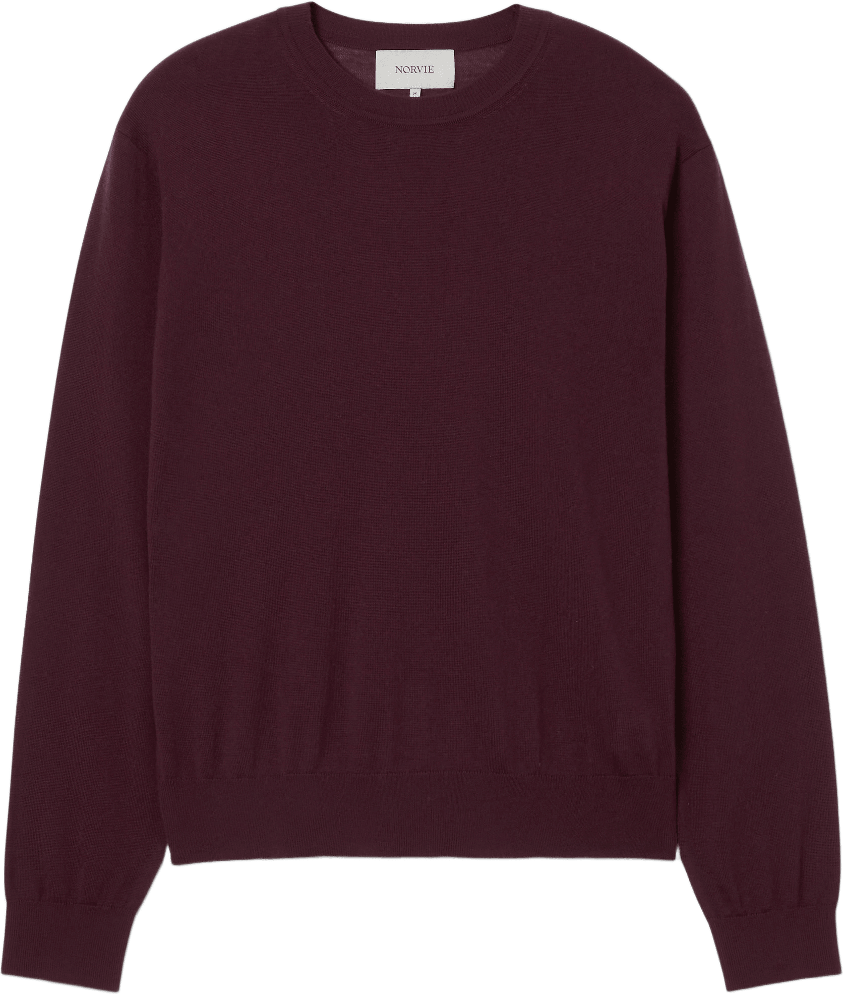 Tröja i merinoull FABIAN, från NORVIE, i färgen Wine.