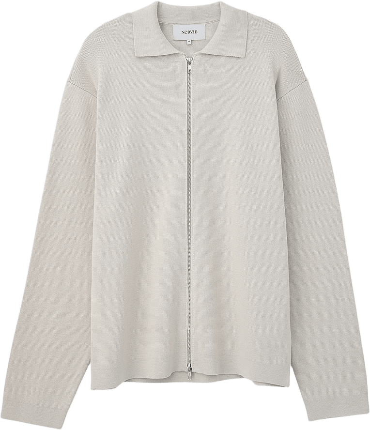 Cardigan med dubbelzip NICO, från NORVIE, i färgen Stone.