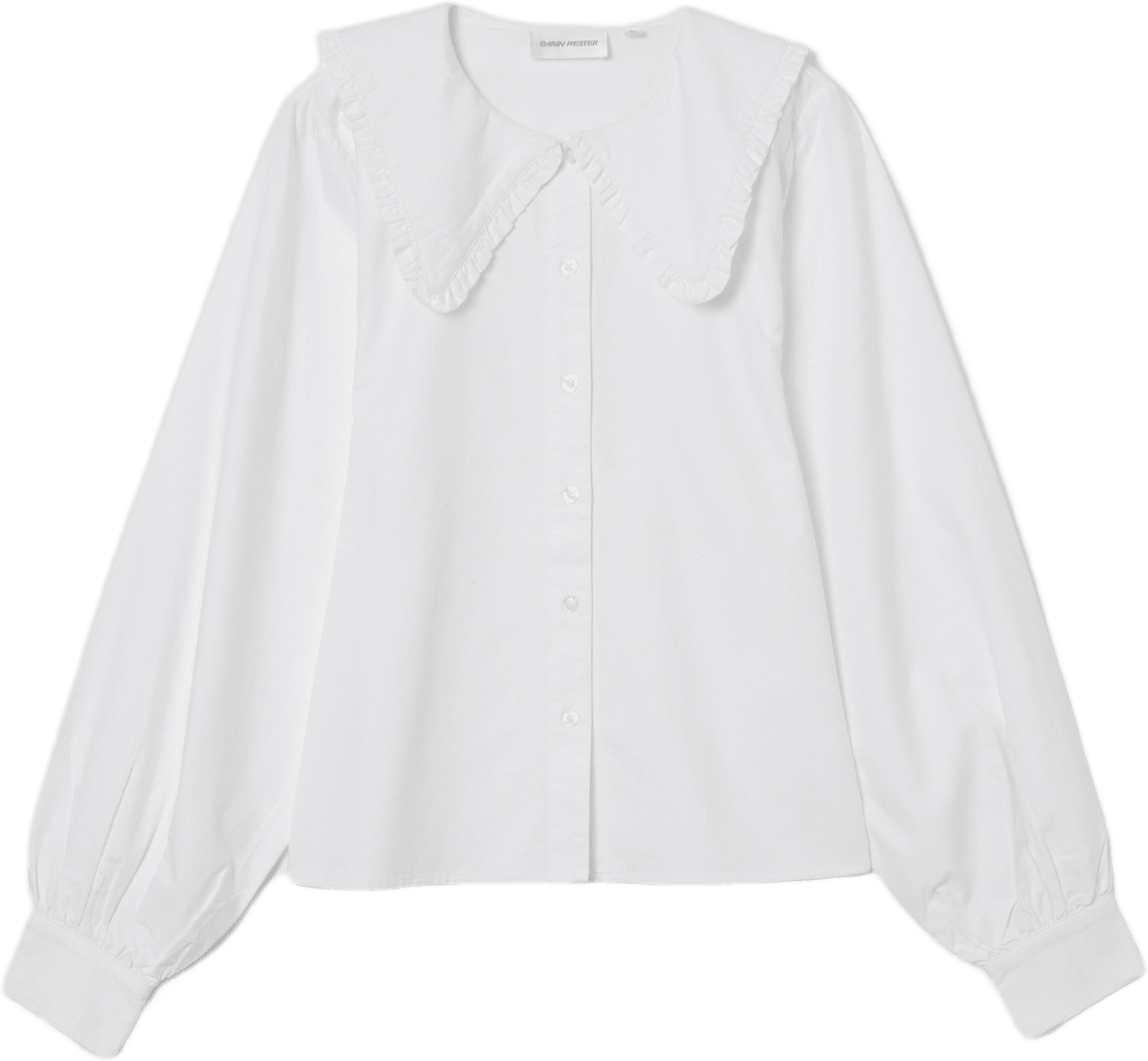 Bomullsblus med volangkrage ANELLA, från Carin Wester, i färgen Bright White.