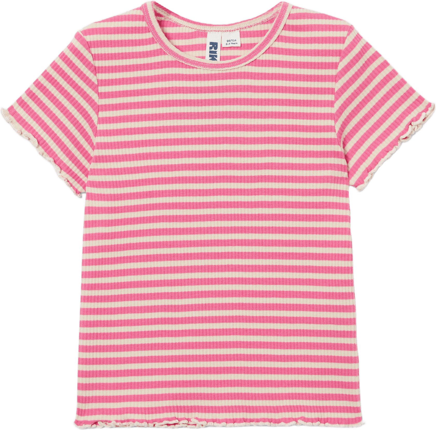 Ribbstickad t-shirt LANA, från RIKIKI, i färgen Pink Stripe.