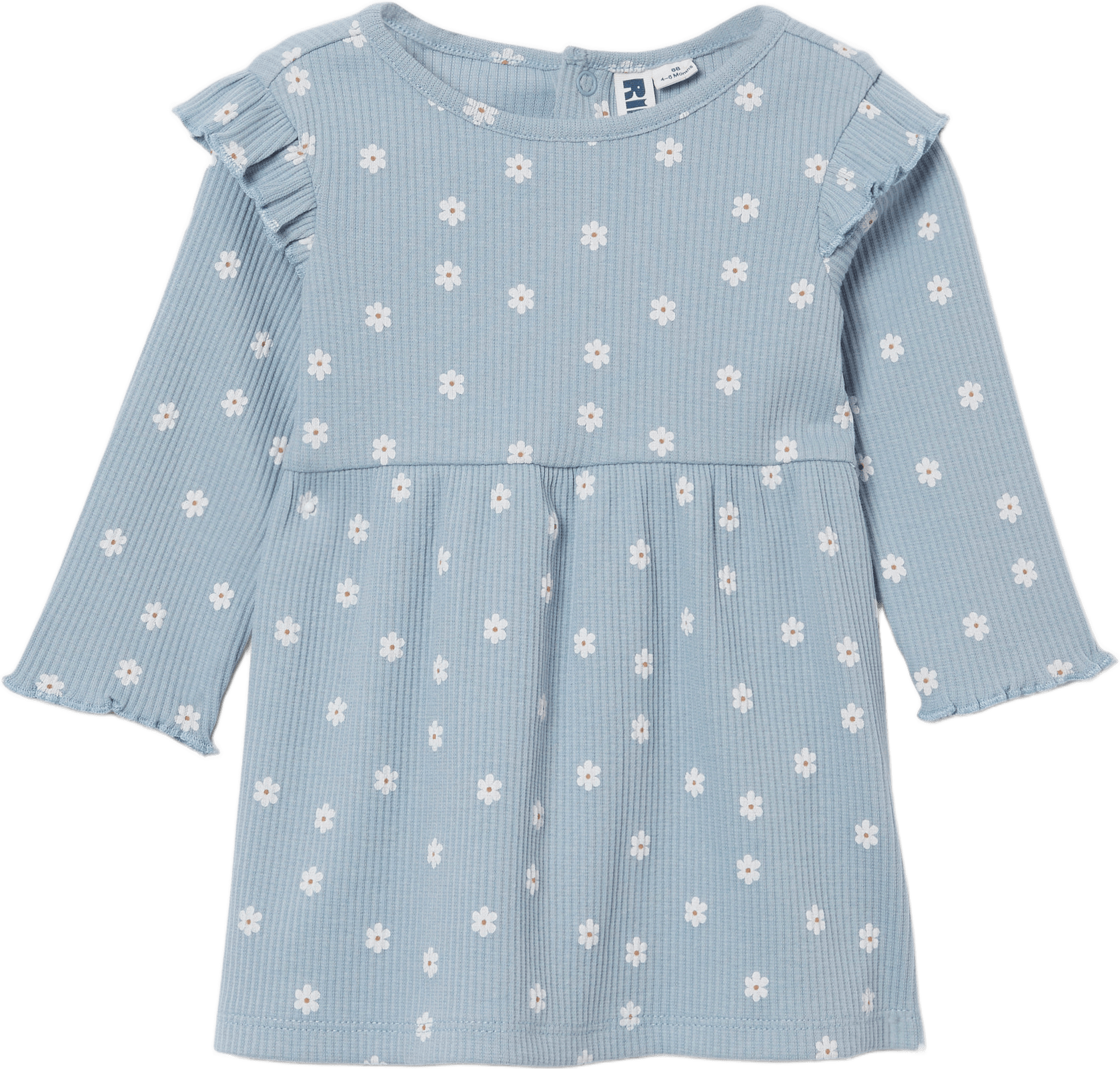 Ribbad klänning MALVA, från RIKIKI, i färgen Daisy Floral Blue.