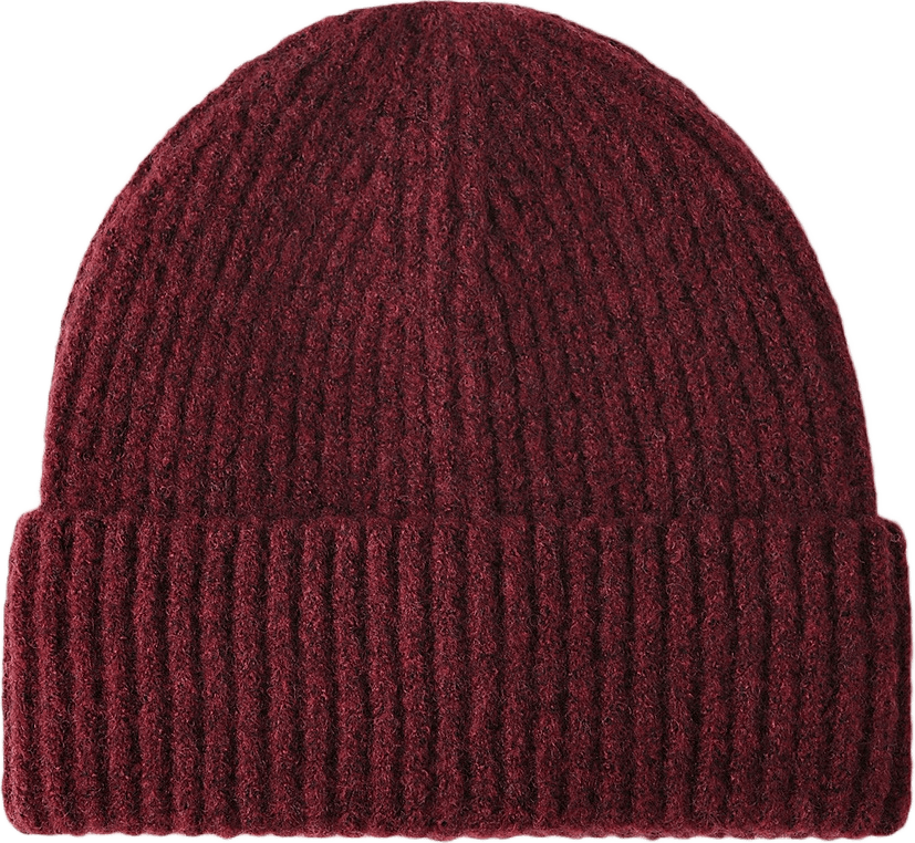 Ribbstickad mössa FIONA, från Å WOMAN, i färgen Wine Red.