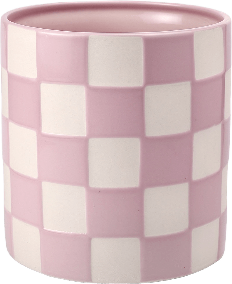 Schackrutig kruka 19 cm, från Designtorget, i färgen Lt Pink.