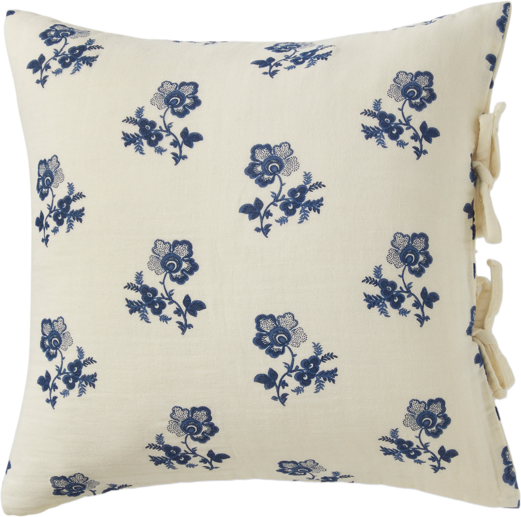 Mönstrat kuddfodral i muslin 50x50 cm, från PORTOLINO LIVING, i färgen Off White/Blue.