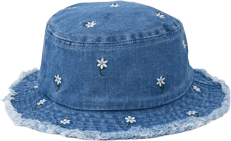 Denimhatt med broderi BILLIE, från RIKIKI, i färgen Flower.