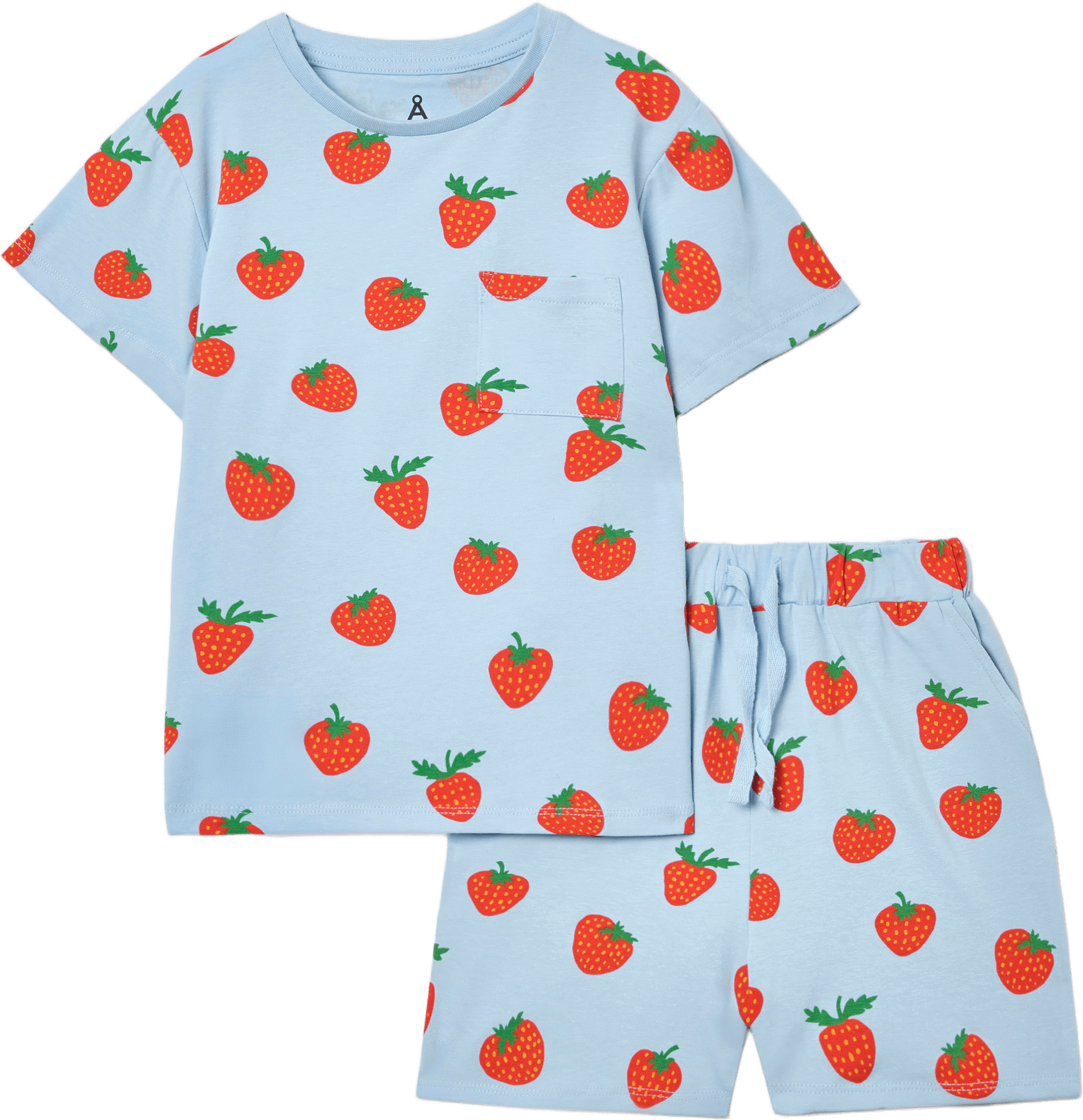 Kortärmad pyjamas MICKE, från Å KIDS, i färgen Strawberry Blue.