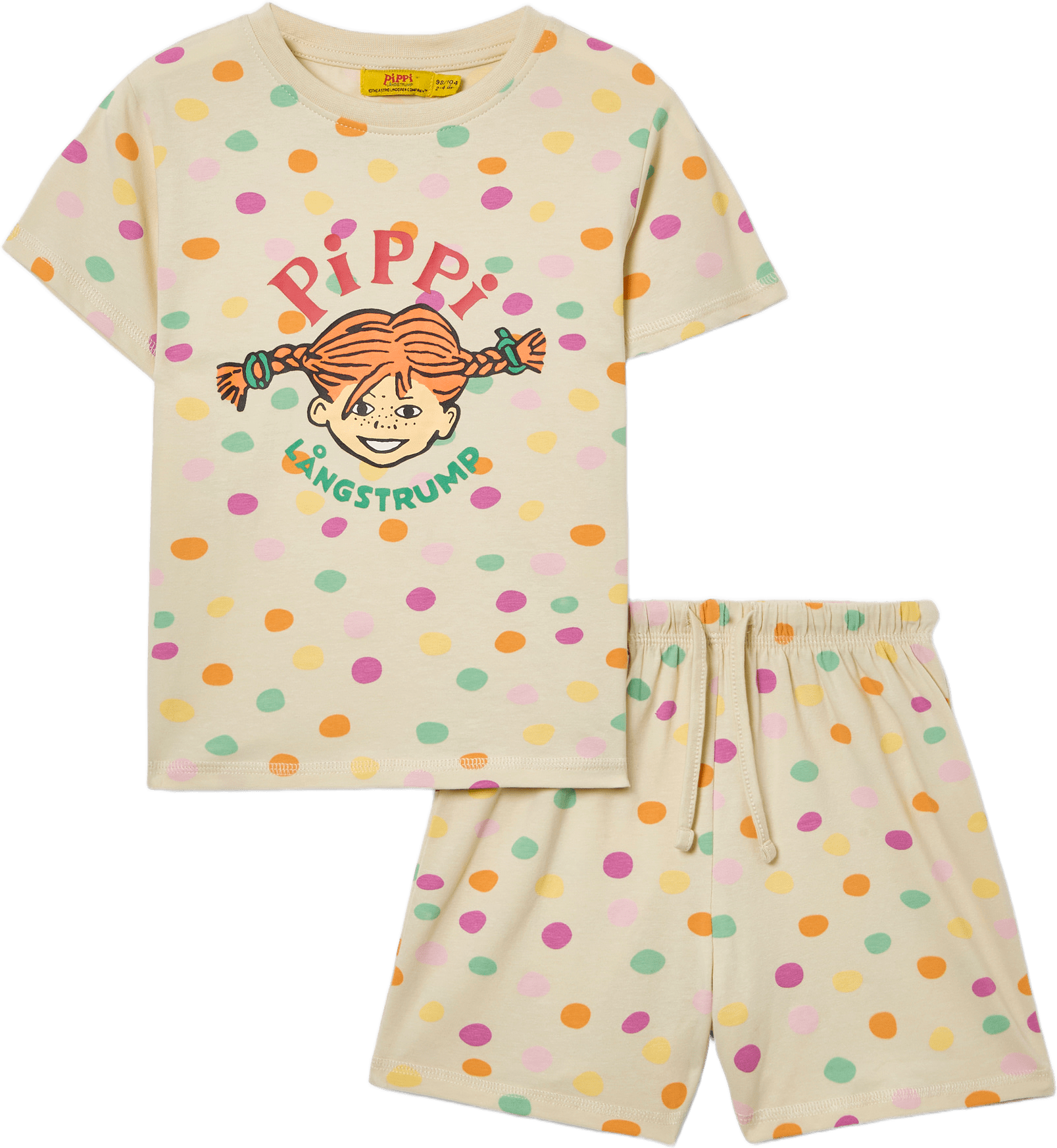 Kortärmad Pippi Långstrump-pyjamas SVEA, från PIPPI, i färgen White Dot.