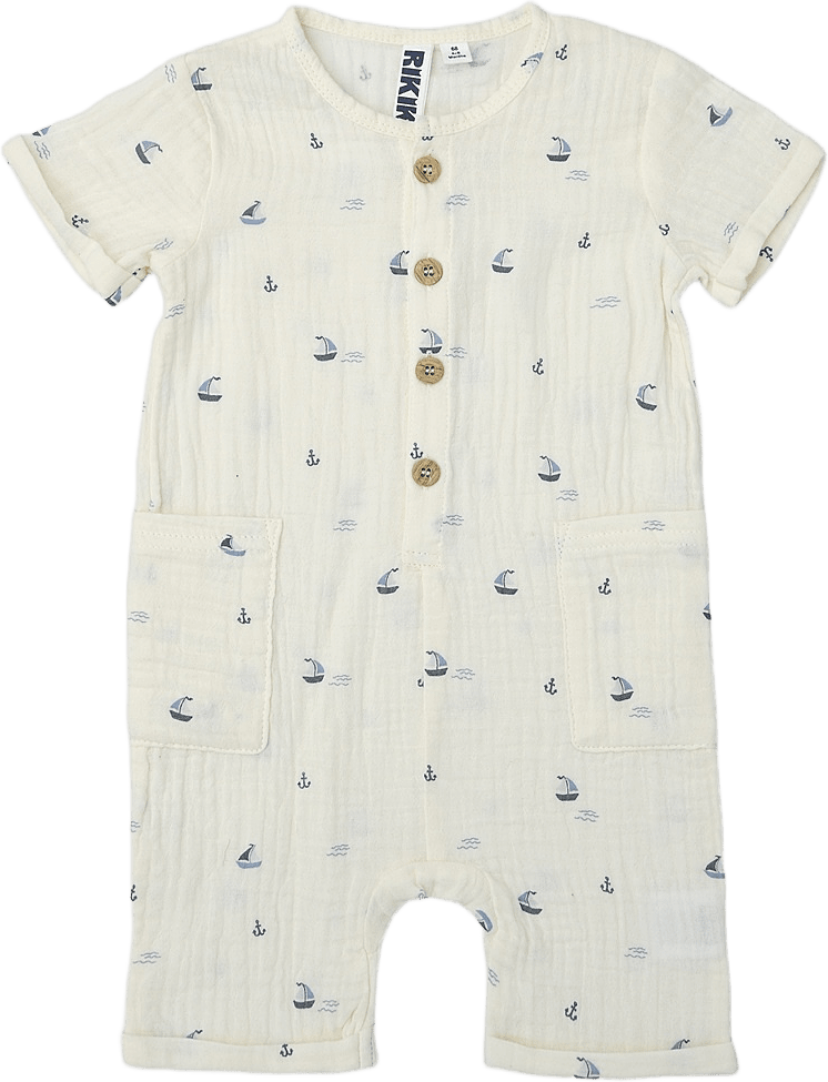 Onsie i krinklad bomull STELLAN, från RIKIKI, i färgen Boats/Blue.