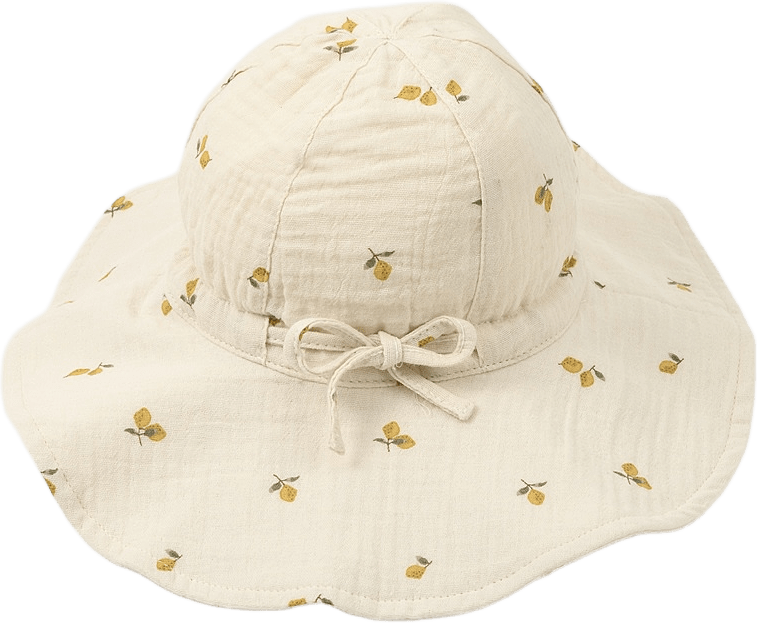 Solhatt i krinklad bomull FRED, från RIKIKI, i färgen Lemon.