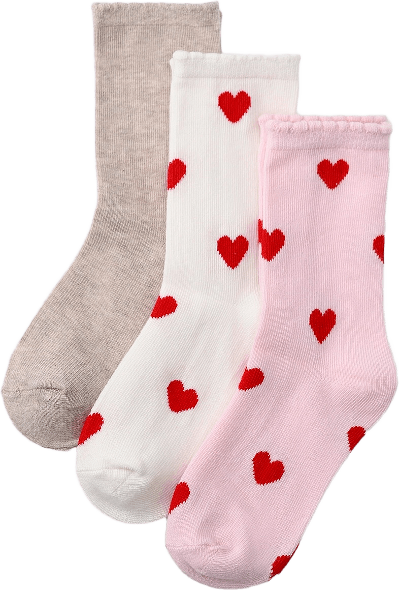 Hjärtmönstrade strumpor, 3-pack, från Å KIDS, i färgen Red.