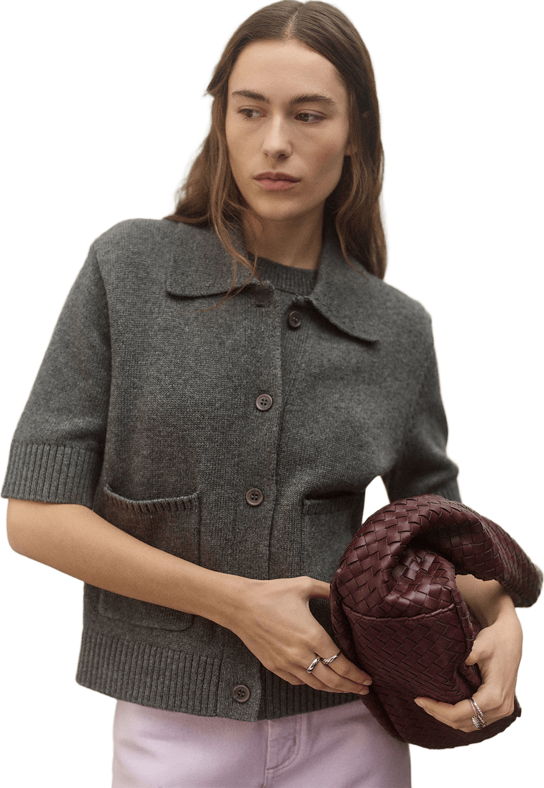 Kortärmad cardigan EMANA, från Carin Wester, i färgen Grey Melange.