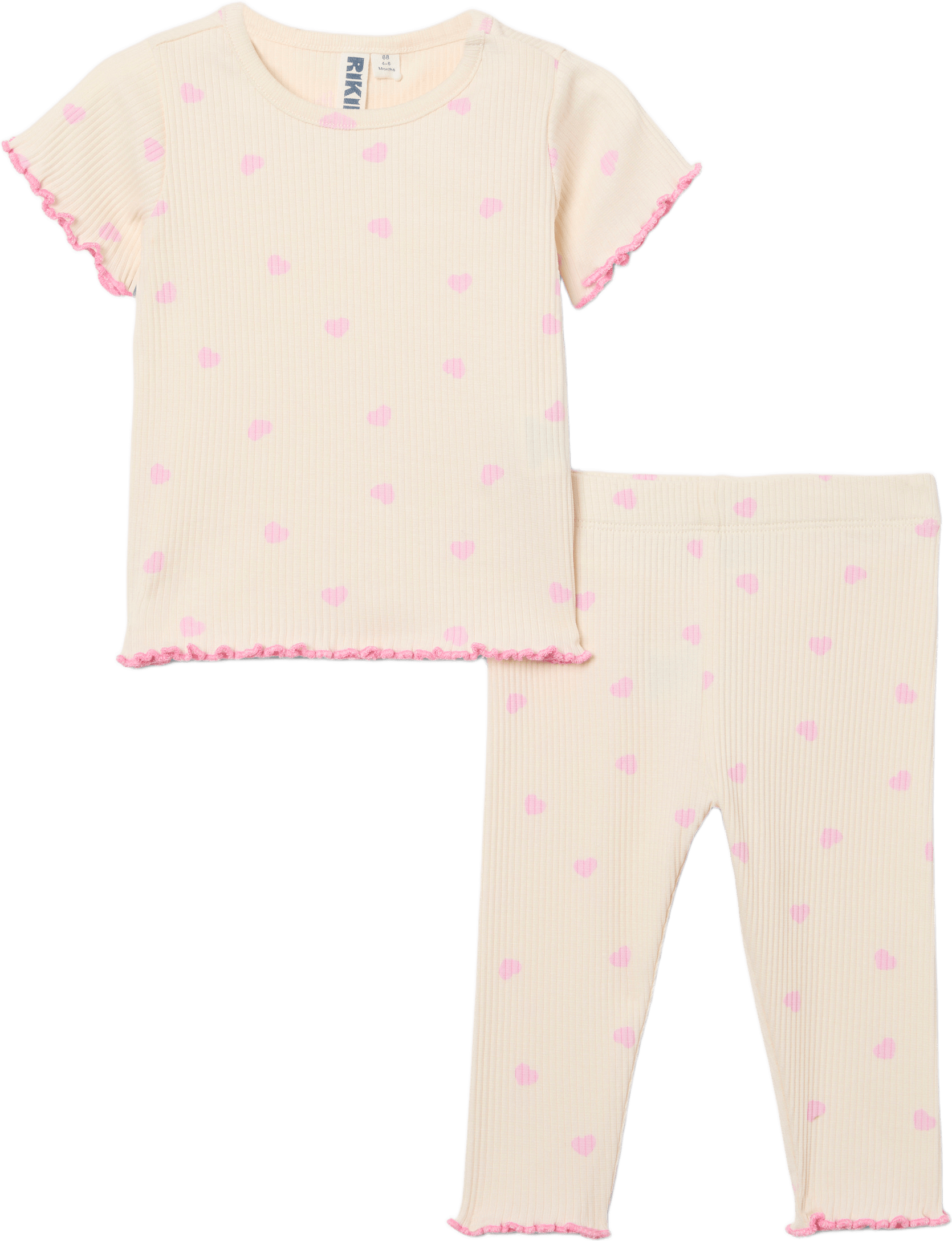 Ribbat set i ekologisk bomull ROSE, från RIKIKI, i färgen Hearts.