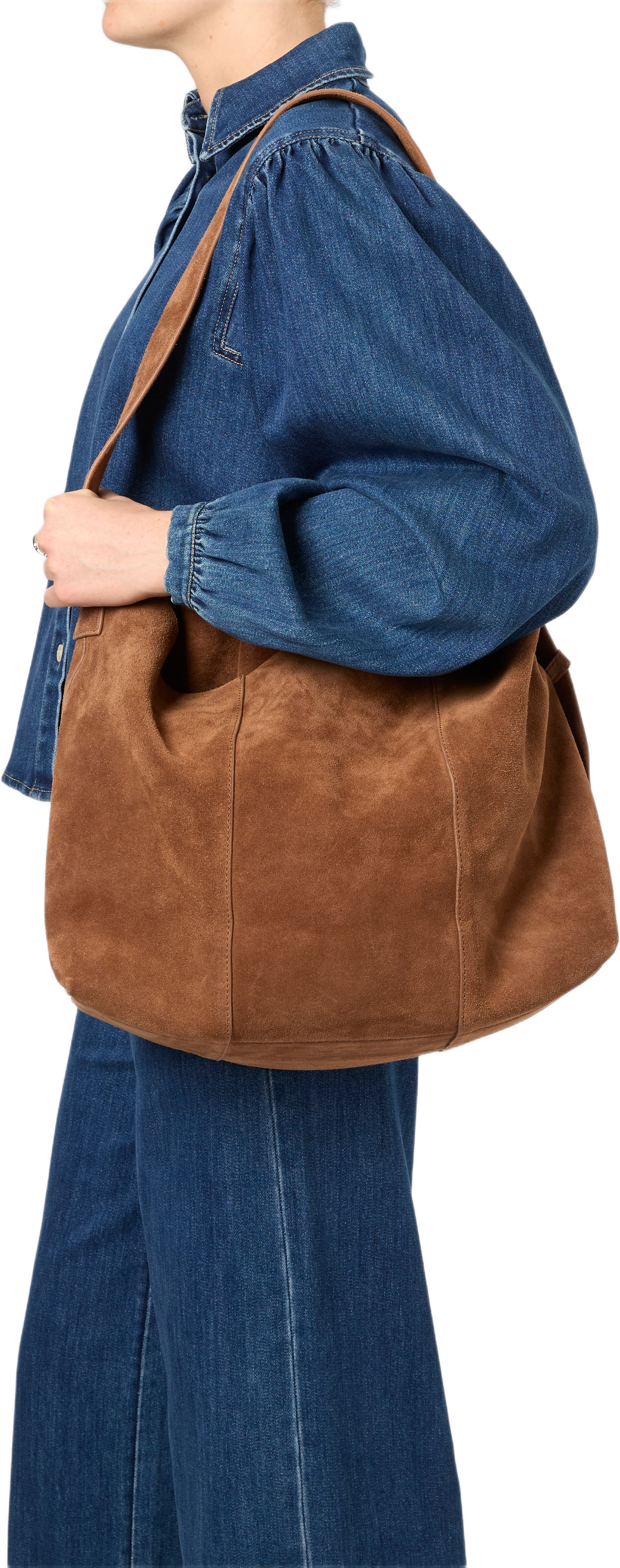 Totebag i mocka IRIS, från Wera, i färgen Cognac.