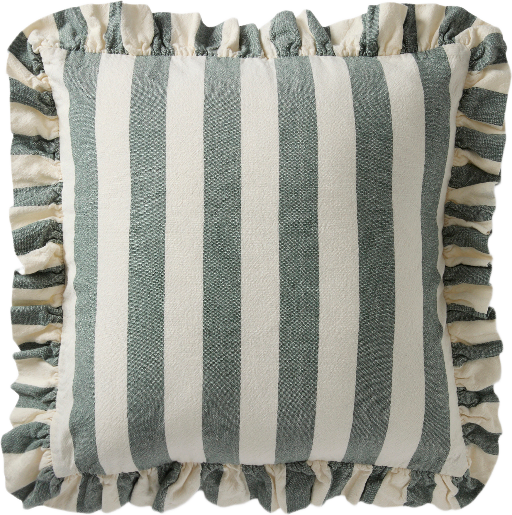 Kuddfodral STRIPE FRILL 50x50 cm, från PORTOLINO LIVING, i färgen Green/Off White.