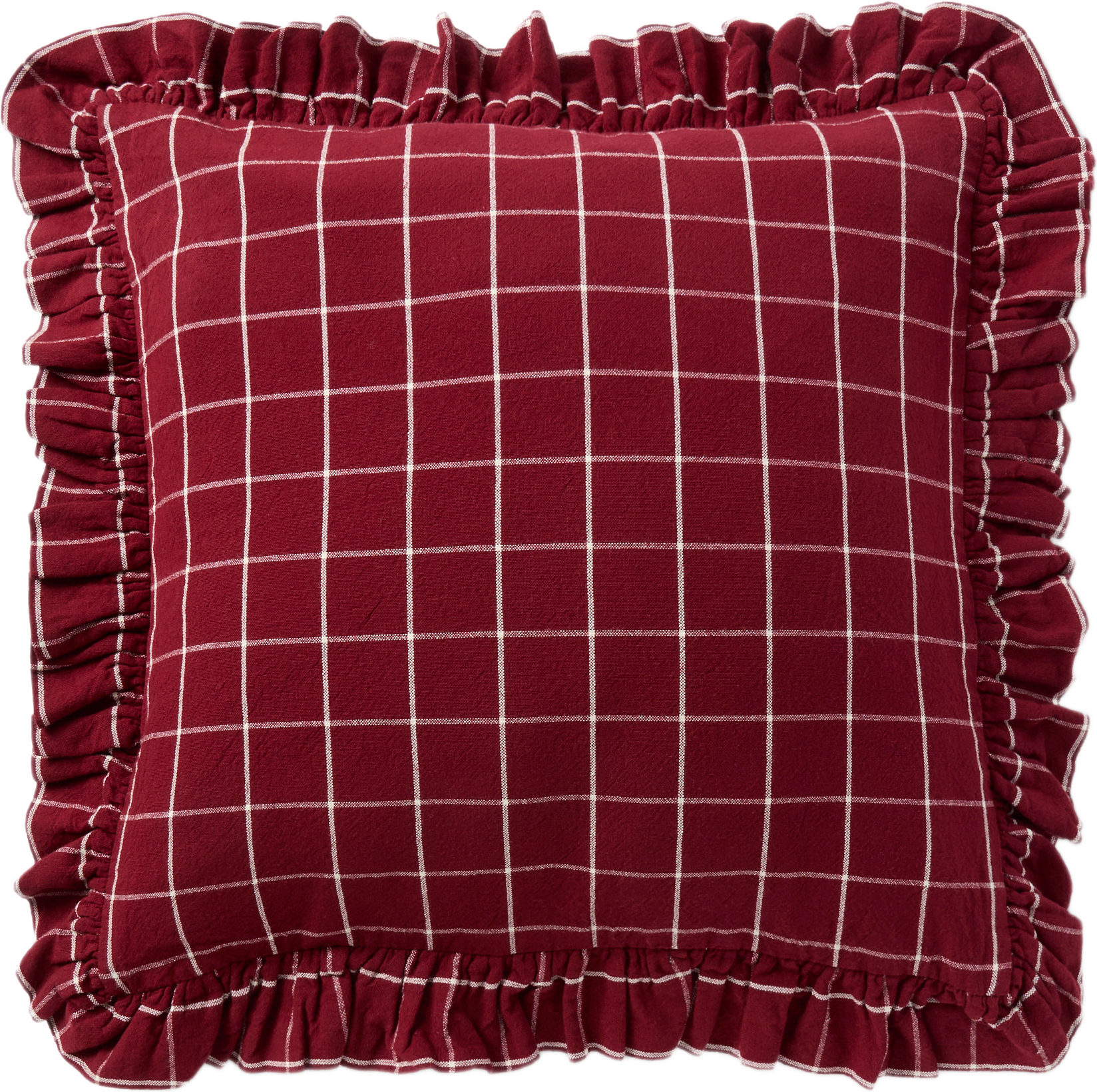 Kuddfodral CHECK FRILL 50x50 cm, från PORTOLINO LIVING, i färgen Off White/Red.