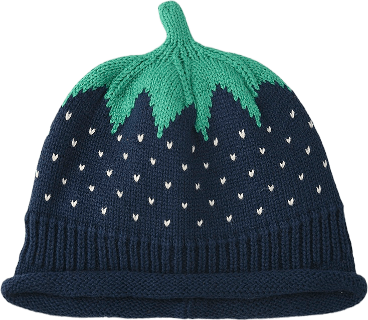 Stickad mössa STRAWBERRY, från RIKIKI, i färgen Blue 2.