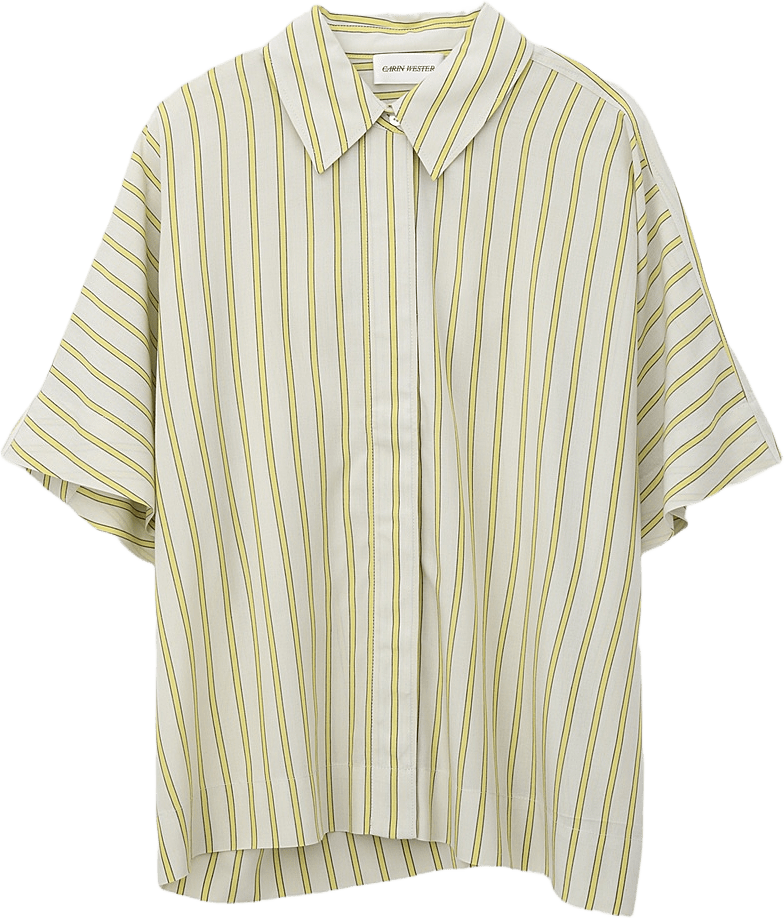 Croppad viskosblus KARLA, från Carin Wester, i färgen Yellow Stripe.
