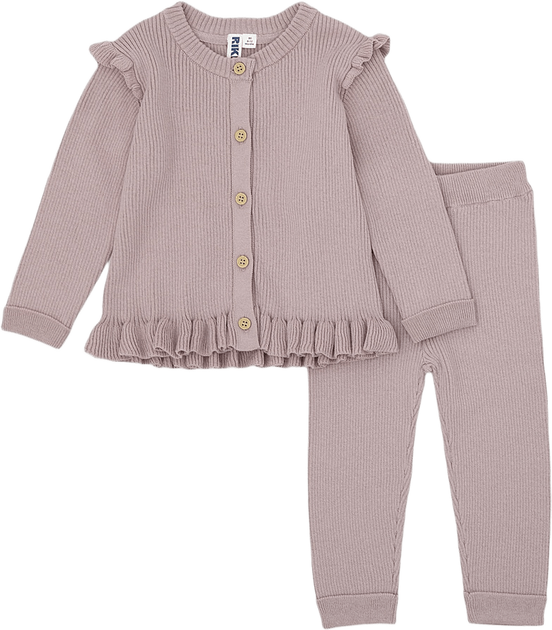 Ribbstickad set OAT, från RIKIKI, i färgen Pink 2.