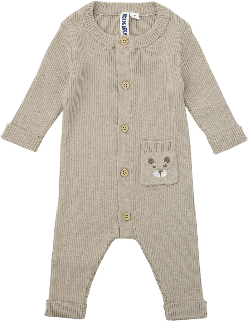 Ribbstickad onesie STIG, från RIKIKI, i färgen Beige.