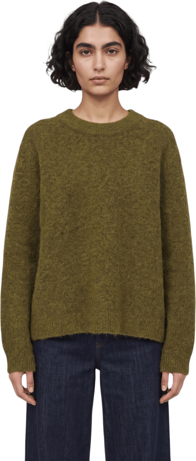 Tröja i ull- och alpackamix LANA, från Carin Wester, i färgen Olive.