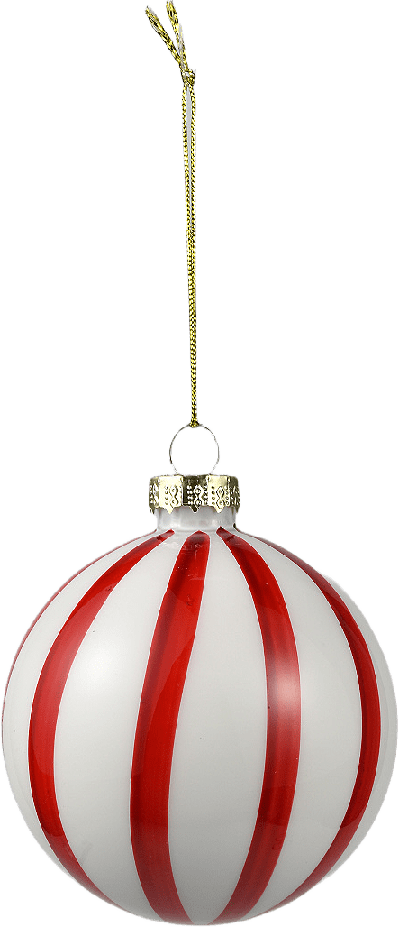 Julgranskula i glas STRIPED 8 cm, från Åhléns Home, i färgen White/Red.