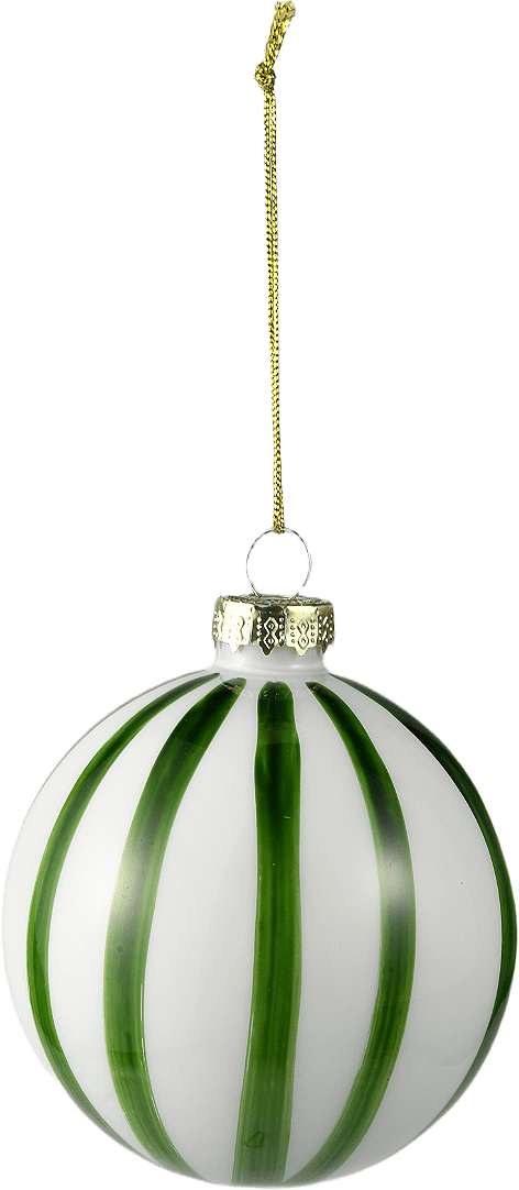 Julgranskula i glas STRIPED 8 cm, från Åhléns Home, i färgen White/Green.