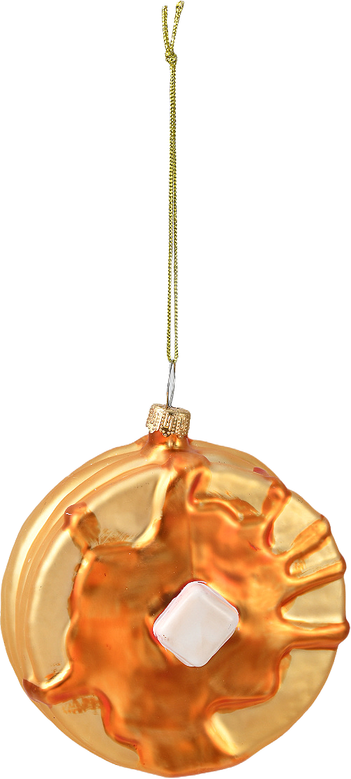 Julgranshänge i glas PANNKAKOR, från Åhléns Home, i färgen Gold.