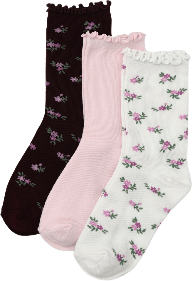 Blommiga strumpor, 3-pack, från Å WOMAN, i färgen Pink Flower.