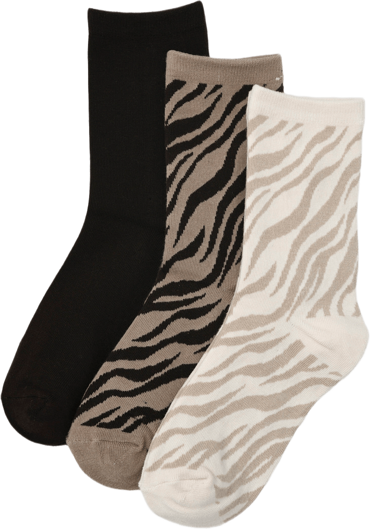 Zebramönstrade strumpor, 3-pack, från Å WOMAN, i färgen Zebra.