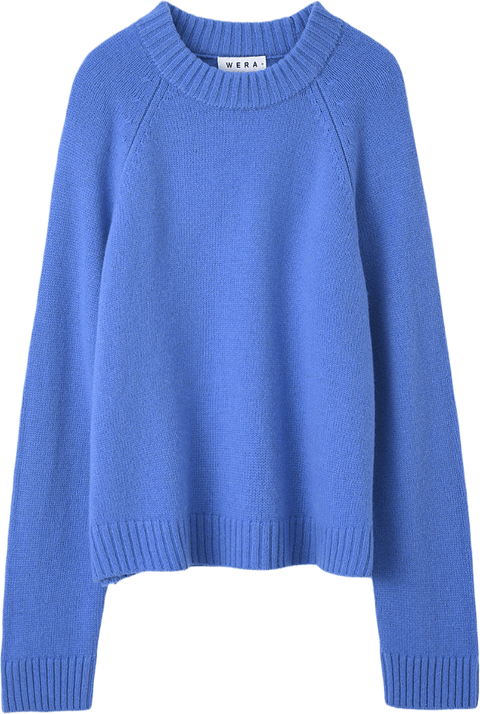 Stickad ulljumper AUTUMN, från Wera, i färgen Blue.