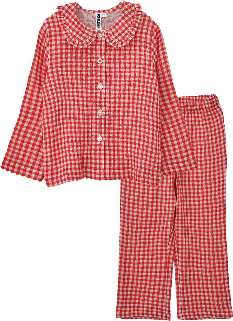 Pyjamas med volang MAJKEN, från RIKIKI, i färgen Red Check.