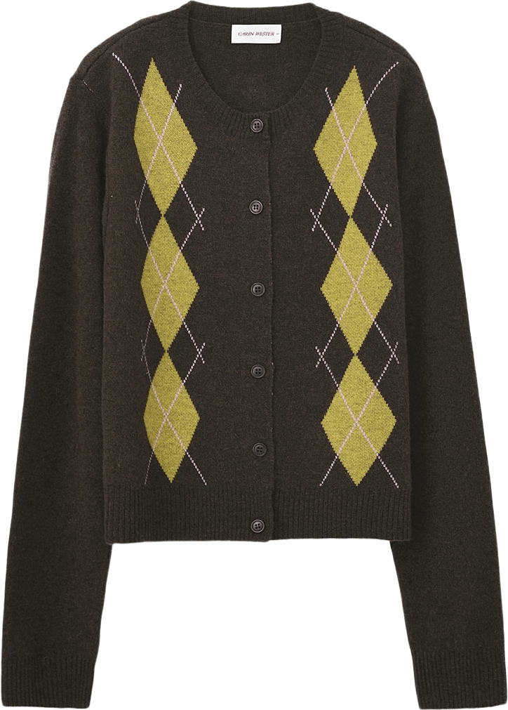 Jacquardvävd cardigan i ull DIJON, från Carin Wester, i färgen Argyle.
