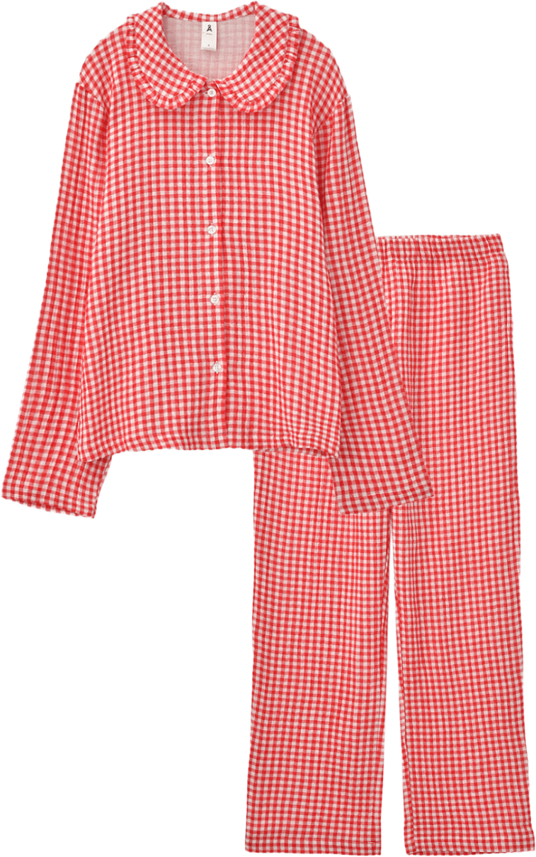 Pyjamas med volang MAJKEN, från Å WOMAN, i färgen Small Check.
