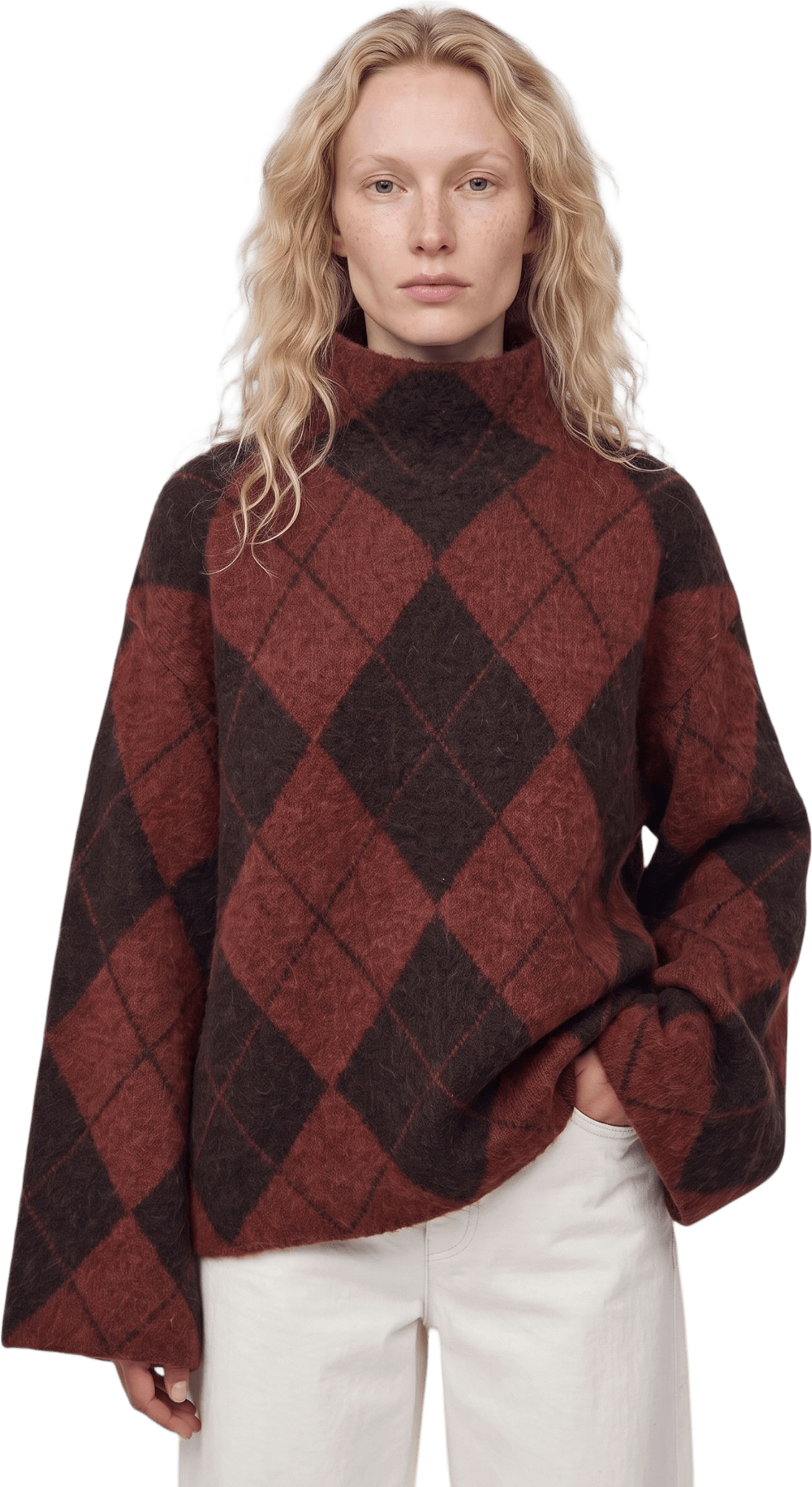 Mönstrad jumper LILLE, från Carin Wester, i färgen Argyle Rust.