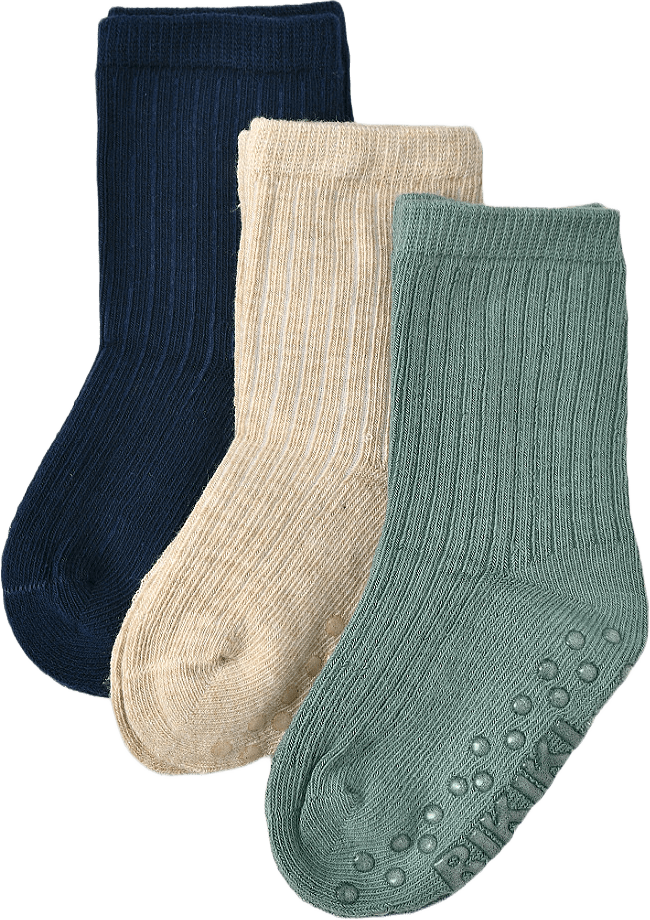 Babystrumpor med halkskydd, 3-pack, från RIKIKI, i färgen Green.