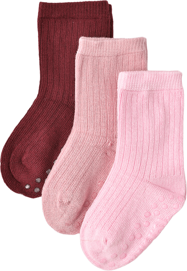 Babystrumpor med halkskydd, 3-pack, från RIKIKI, i färgen Pink.
