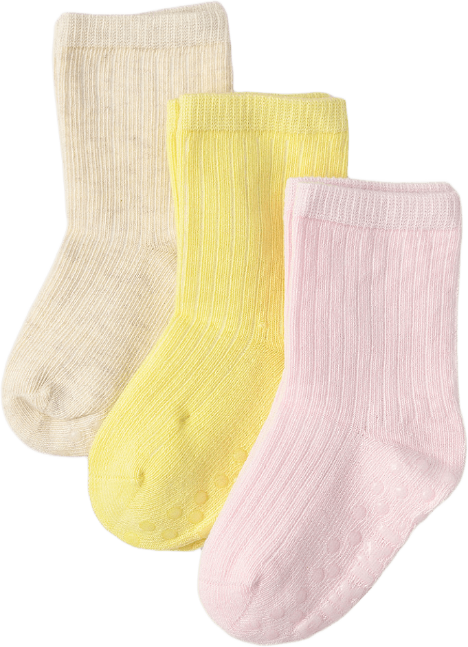 Babystrumpor med halkskydd, 3-pack, från RIKIKI, i färgen Yellow.